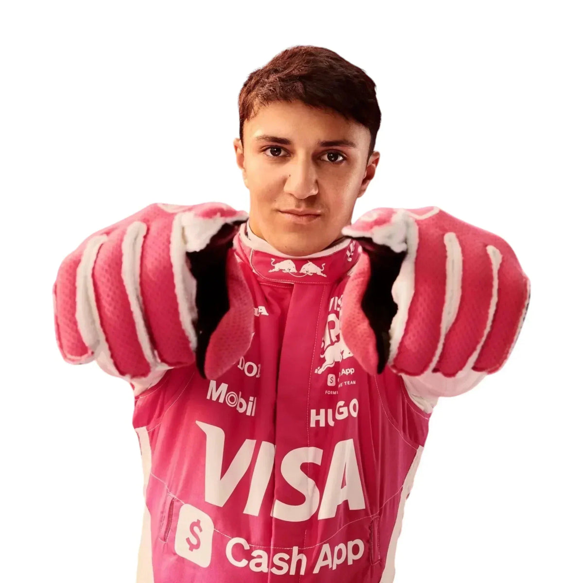 Isack Hadjar 2025 Racing Bulls F1 Inspired Race Suit (pink) | Dubai Racegear - Dubai Racewears